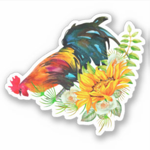 Rooster met zonnebloemen sticker