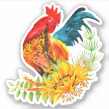 Rooster met zonnebloemen Vinyl Sticker