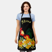 Rooster met zonnebloemen Zwart gepersonaliseerd Sc Schort (Gedragen)