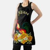 Rooster met zonnebloemen Zwart gepersonaliseerd Sc Schort (Insitu)