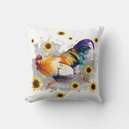 Rooster met zonnebloemolie Waterverf Art Sierkusse Kussen