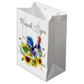 Rooster met zonnebloempkunst medium cadeauzakje (Voorkant Gekanteld)