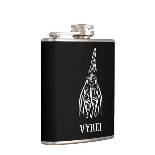 Rooster met zwarte en witte tribale heupfles (Rechts)