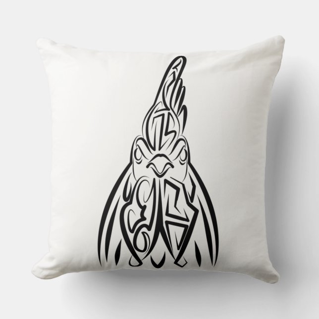 Rooster met zwarte en witte tribale kussen (Voorkant)