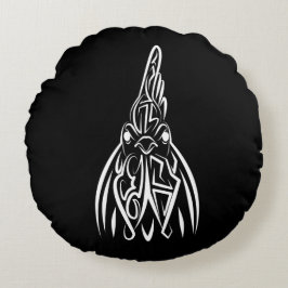 Rooster met zwarte en witte tribale rond kussen