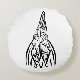 Rooster met zwarte en witte tribale rond kussen