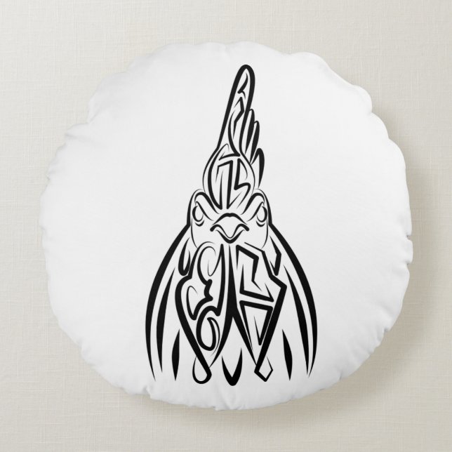 Rooster met zwarte en witte tribale rond kussen (Voorkant)