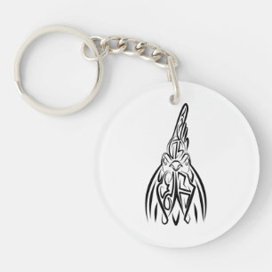 Rooster met zwarte en witte tribale sleutelhanger