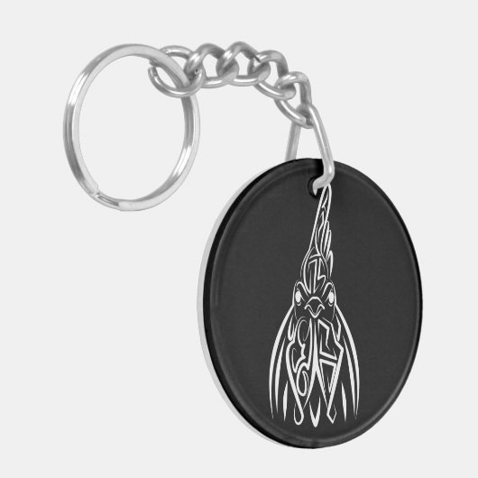 Rooster met zwarte en witte tribale sleutelhanger (Voorkant Links)
