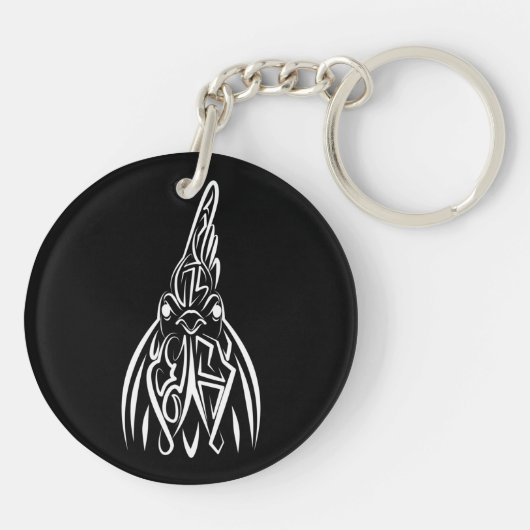 Rooster met zwarte en witte tribale sleutelhanger (Achterkant)