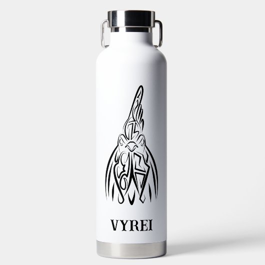 Rooster met zwarte en witte tribale waterfles (Voorkant)