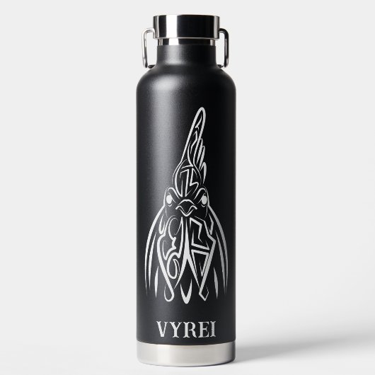 Rooster met zwarte en witte tribale waterfles (Voorkant)