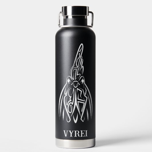 Rooster met zwarte en witte tribale waterfles (Achterkant)