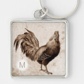  Rooster Monogram Vierkante Sleutelhanger (Voorkant)