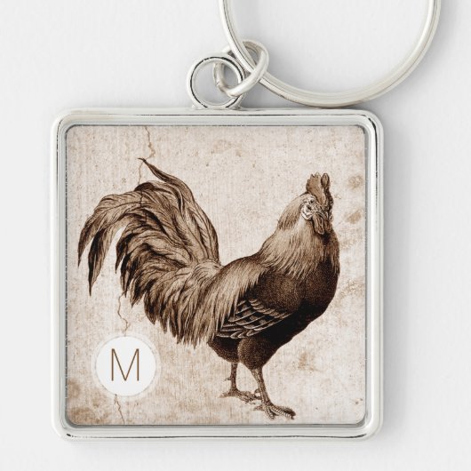 Rooster Monogram Vierkante Sleutelhanger (Voorkant)