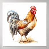 Rooster Neutral Kleuren Waterverf Schilderen Poster (Voorkant)