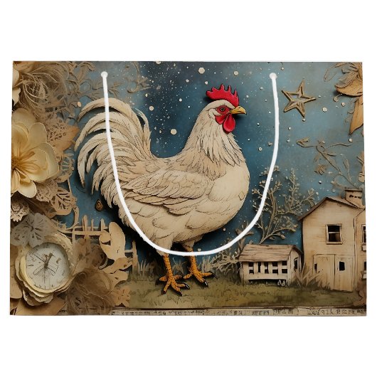 Rooster Old macdonald Boerderij Collage Groot Cadeauzakje (Voorkant)