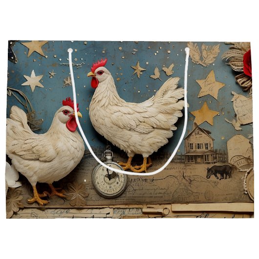 Rooster Old macdonald Boerderij Collage Groot Cadeauzakje (Achterkant)