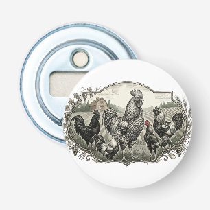 Rooster op de boerderij button flesopener