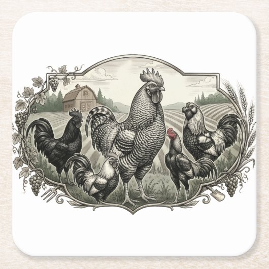 Rooster op de boerderij kartonnen onderzetters (Voorkant)