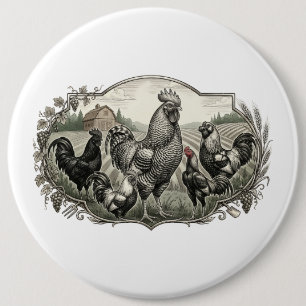 Rooster op de boerderij ronde button 6,0 cm