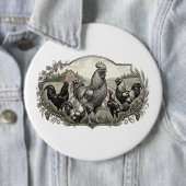 Rooster op de boerderij ronde button 6,0 cm (In situ)
