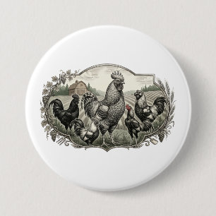 Rooster op de boerderij ronde button 7,6 cm