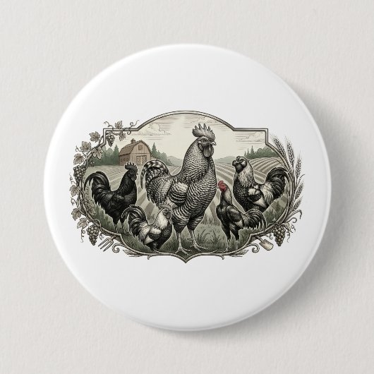 Rooster op de boerderij ronde button 7,6 cm (Voorkant)