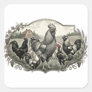 Rooster op de boerderij vierkante sticker