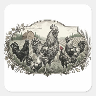 Rooster op de boerderij vierkante sticker