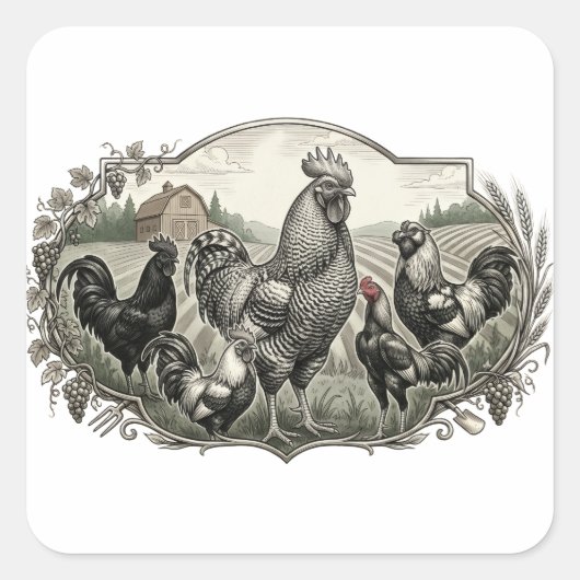 Rooster op de boerderij vierkante sticker (Voorkant)