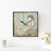  Rooster op een rotsoude Woodenplank Vierkante Klok (Huis)