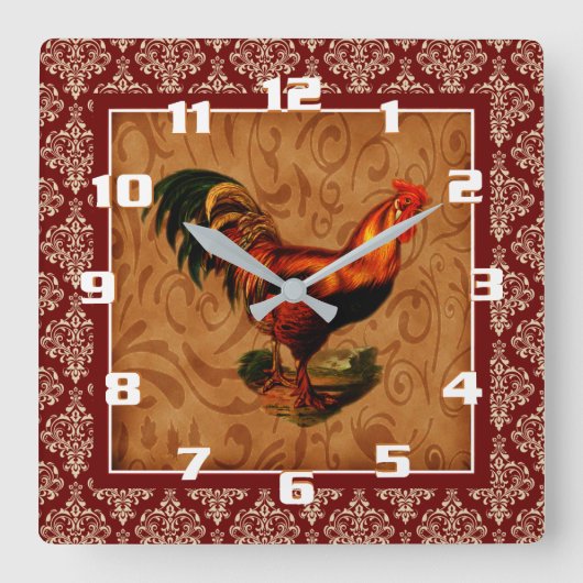  rooster op een rotsvast patroon vierkante klok (Voorkant)