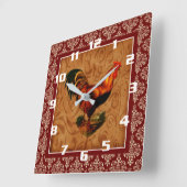  rooster op een rotsvast patroon vierkante klok (Hoek)