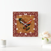  rooster op een rotsvast patroon vierkante klok (Huis)