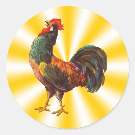  Rooster op gele sterrenachtergrondse Sticker (Voorkant)