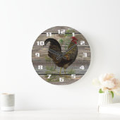  rooster op oude houten planken keuken grote klok (Huis)