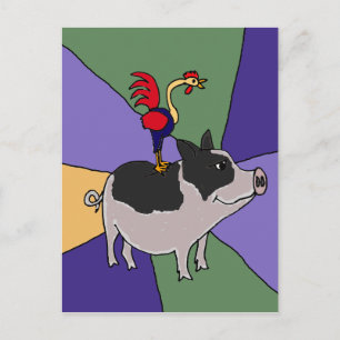 Rooster op Varkenskleurige Folk Art Briefkaart