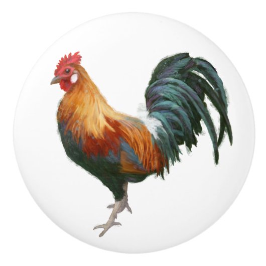 Rooster Painted Country Farmhouse White Kitchen Keramische Knop (Voorkant)