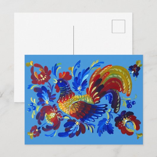 Rooster Petrykivka Oekraïense kunst Briefkaart (Voorkant / Achterkant)