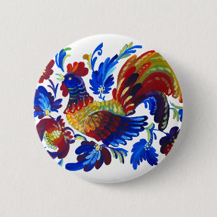 Rooster Petrykivka Oekraïense kunst Ronde Button 5,7 Cm