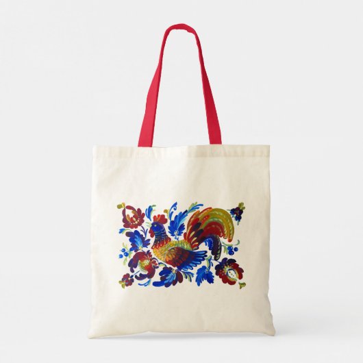 Rooster Petrykivka Oekraïense kunst Tote Bag (Achterkant)
