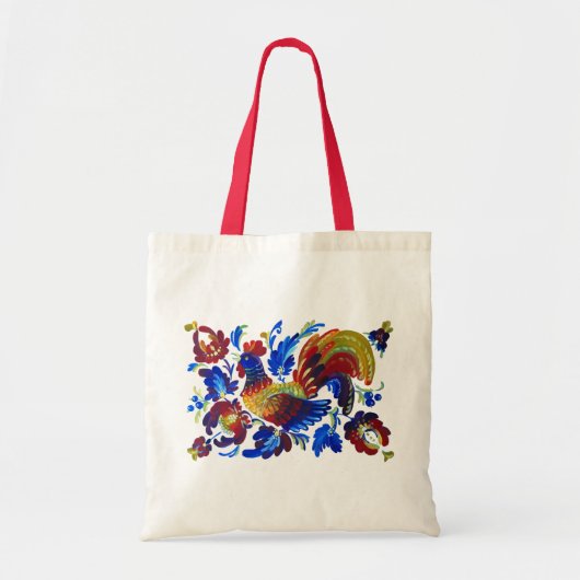 Rooster Petrykivka Oekraïense kunst Tote Bag (Voorkant)