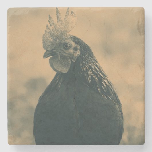 Rooster Portrait Stenen Onderzetter (Voorkant)