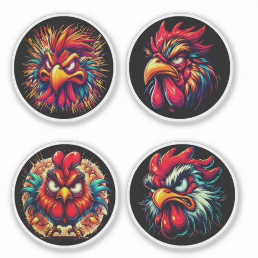 "Rooster Rage The Next Wave" 4-Pack Sticker Bundle (Voorkant)