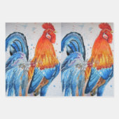 Rooster Red Chicken Cochle Bird Waterverf Art Inpakpapier Vel (Voorkant)