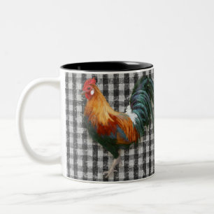 Rooster Red Gold Boerderij Black White Check Tweekleurige Koffiemok