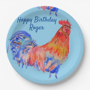 Rooster Red Waterverf Birthday Party Paper Bord