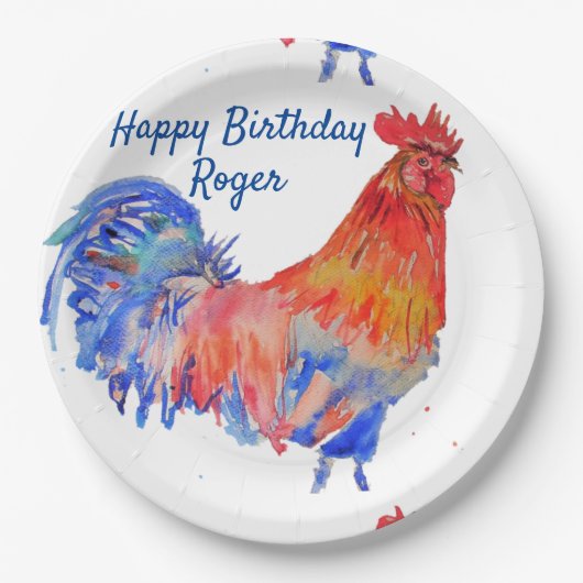 Rooster Red Waterverf Birthday Party Paper Bord (Voorkant)