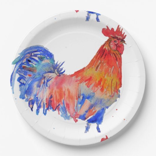 Rooster Red Waterverf Birthday Party Paper Bord (Voorkant)
